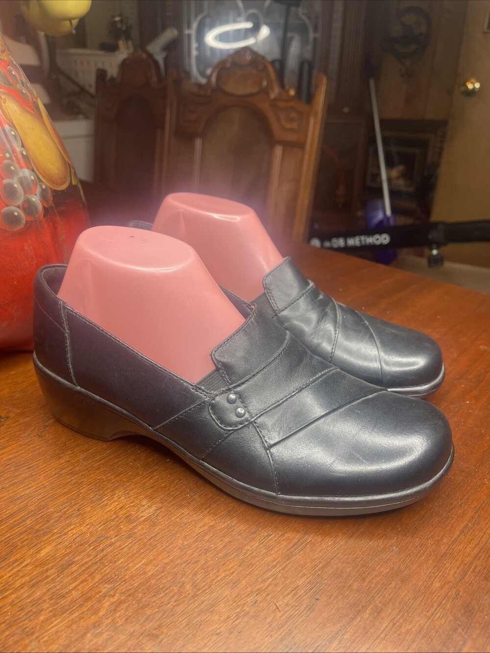 Clarks May Marigold Women US 8.5 M Black Leather Loafer Pre Owned 26062909